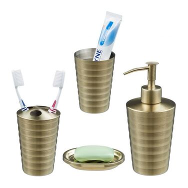 Relaxdays Gold Bathroom Set, 4-Piece, Matte Finish