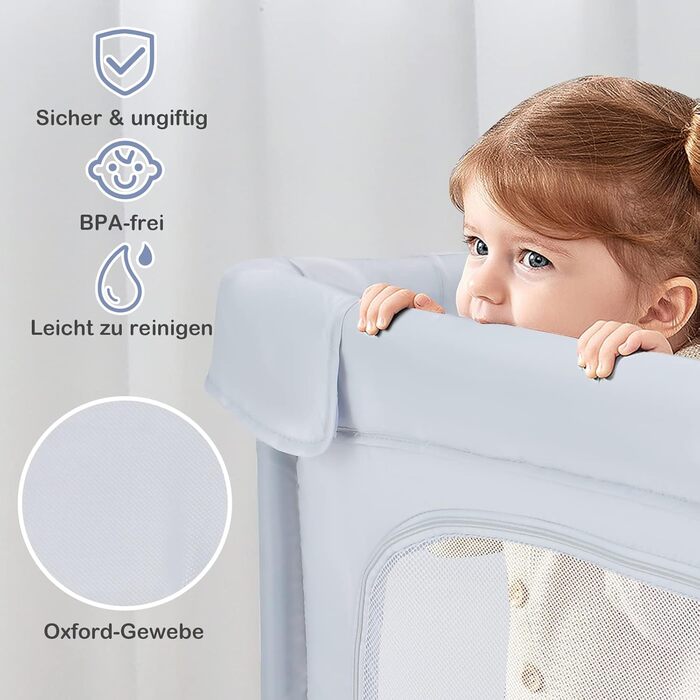 COSTWAY 124 x 124cm Baby Playpen, foldable, portable playard with 50 balls, 4 handles, locking function, crawling gate with net walls & door, playpen tent for infants & children (Light Grey)
