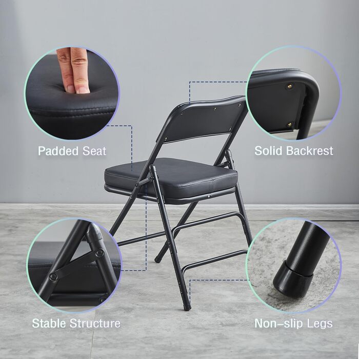 KAIHAOWIN Extra Thick Padded Folding Chair, Folding Chair with Super Soft Cushion, Comfortable Folding Chair for Living Room, Dining Room and Office, Brown 1×brown (1×black)