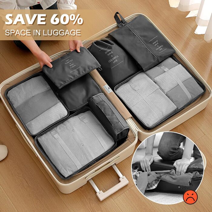 Органайзер для валізи Gemtte 13-ти частинний, водонепроникний, набір для подорожей (чорний)