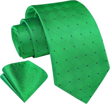 Краватка Enlision для чоловіків у клітинку з кишеньковим хустинкою, формальний стиль, бізнес-краватка та комплект кишенькових хустинок (зелений)