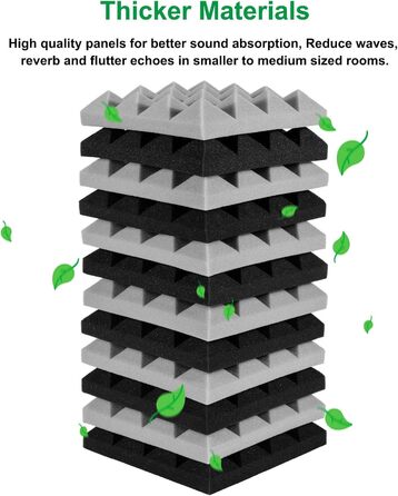 Звукопоглинаючі панелі AGPtEK, акустичний поролон для студії, офісу та кімнати (24 шт, 25x25x5 см, сірий та чорний)