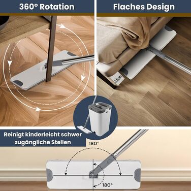 Набір для миття підлоги Allyson® Wischmopp Set: відро, 5 мопів, видалення волосся, віджим, для квартири, плитки та дерева