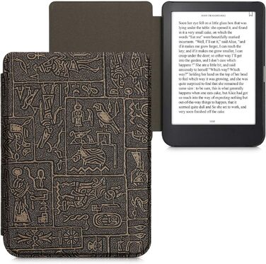 Чохол-книжка kwmobile для Kobo Clara 2E / Tolino Shine 4 - з єгипетськими ієрогліфами, золотий/чорний