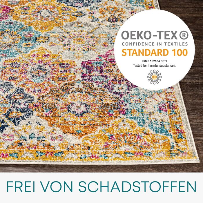 Килим Livabliss Sicily Vintage - 120x170 см, вітальня, їдальня, спальня, етно-стиль, колір: блакитний, гірчичний, чорний, сірий