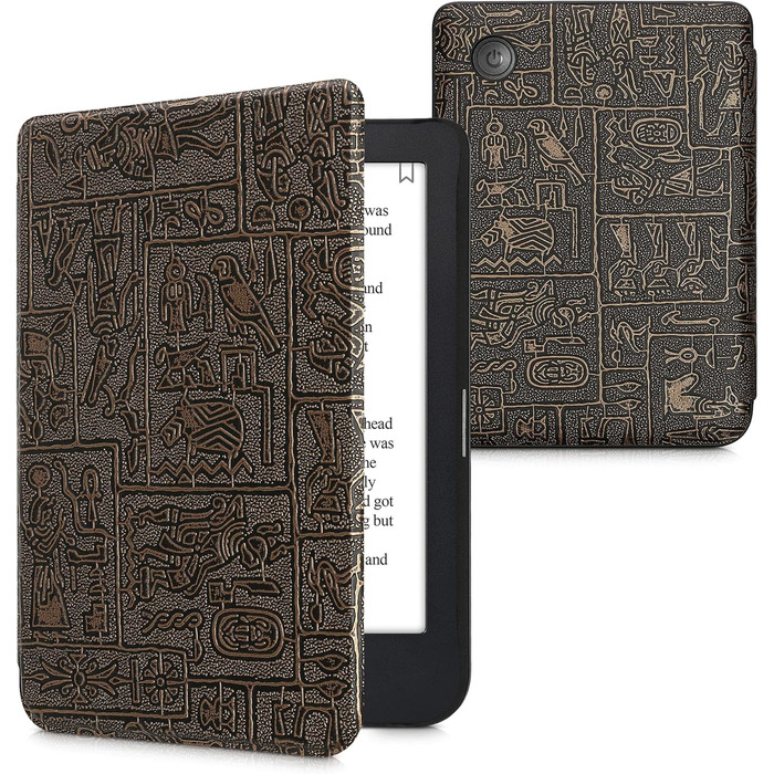 Чохол-книжка kwmobile для Kobo Clara 2E / Tolino Shine 4 - з єгипетськими ієрогліфами, золотий/чорний