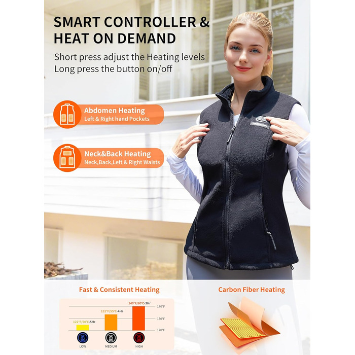 Електрична гріюча жилетка для жінок, чорна, з акумулятором 7.4V 10000mAh, 3 режими нагріву, ідеальний подарунок на Різдво