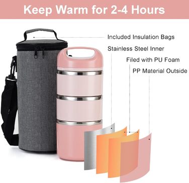 Ланчбокс Lille Home 1.43L з нержавіючої сталі - ізольований, без BPA, для дорослих (рожевий)