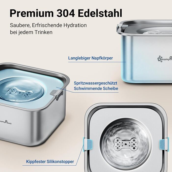 Миска для собак DownyPaws 3L з нержавіючої сталі, анти-розбризкування, чорна, для дому та вулиці