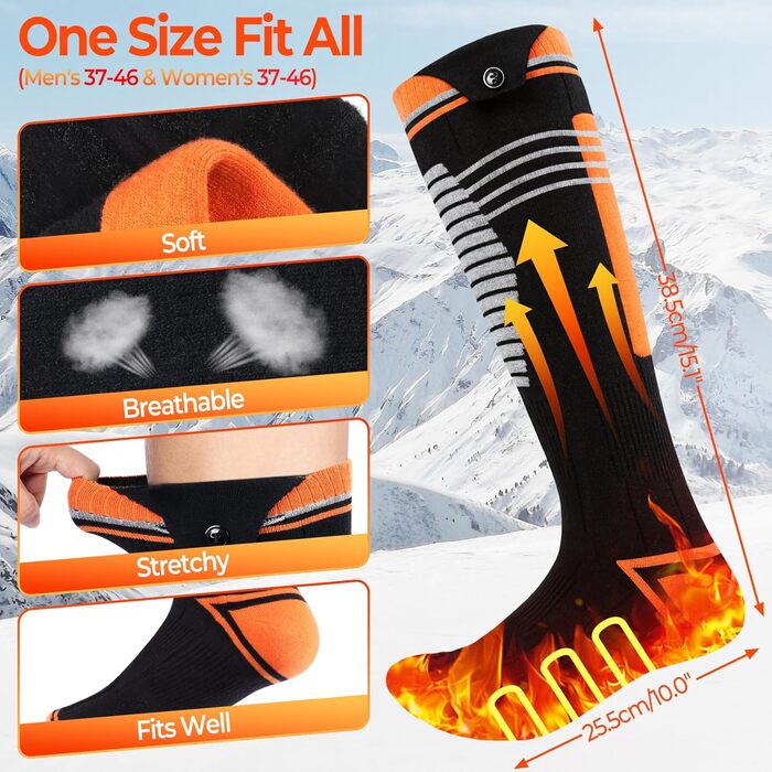 Гріючі шкарпетки для жінок та чоловіків з акумулятором 6000mAh, 9 годин роботи, керування через додаток, 4 режими нагріву, для катання на лижах, полювання, риболовлі, кемпінгу та активного відпочинку