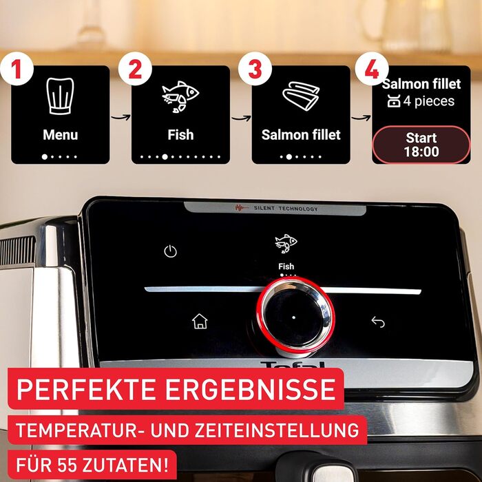 Фритюрниця Tefal Easy Fry Silence 7л з оглядовим вікном, біла (EY8421E0) - аерофритюрниця з тихим режимом, 10 програм, до 8 порцій