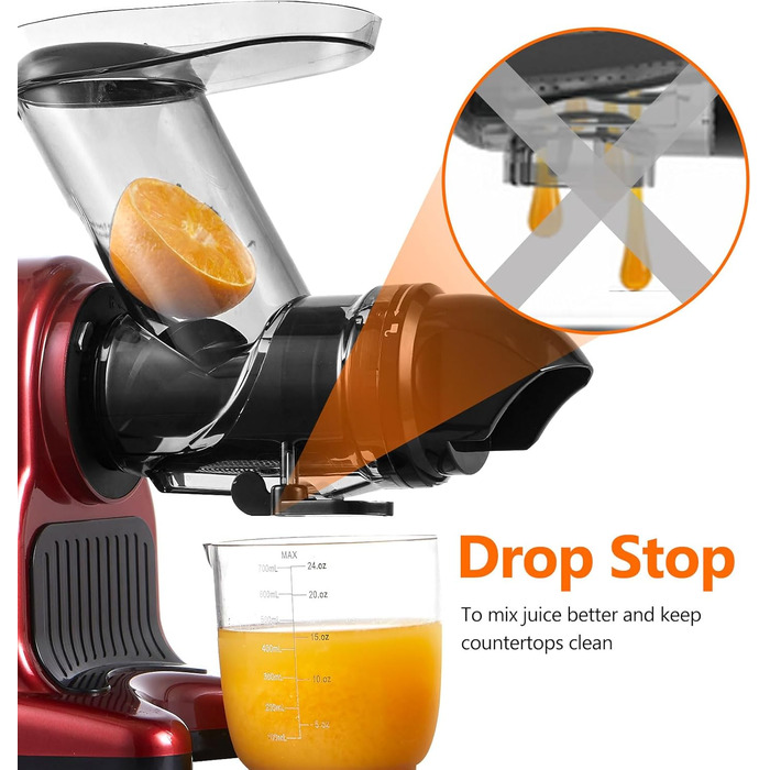 AMZCHEF Juicer with 80mm Large Feed Chute - 150W Juicer Slow Juicer with 2 Speed Modes and Reverse Function - Juicer for Whole Vegetables and Fruits Test Winner - Red Juicer Red