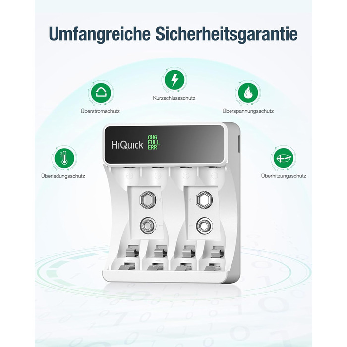 Швидкий зарядний пристрій HiQuick з LCD-дисплеєм для акумуляторів NI-MH NI-CD AA/AAA, 4 слоти, універсальний, для перезаряджуваних акумуляторів Mignon AA та Micro AAA
