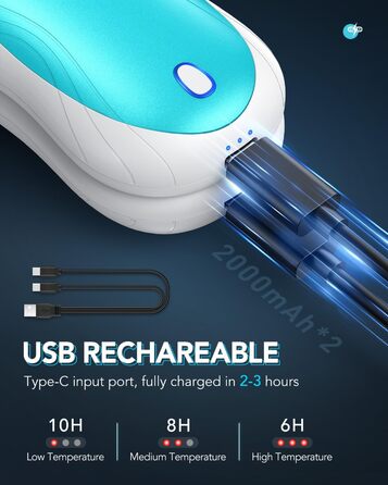 Електричні грілки для рук Cnkeeo, 2 шт. з роздільним магнітним з'єднанням, Powerbank USB, 3 режими нагріву, для активного відпочинку, риболовлі, полювання, чорно-білі (блакитні)