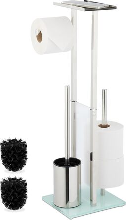 Набір для туалету Relaxdays: тримач туалетного паперу, щітка, тримач для щітки, поличка, нержавіюча сталь, срібний, 66x24x18 см
