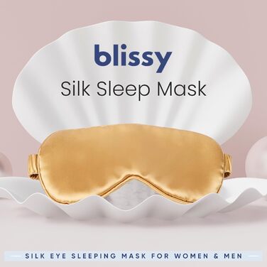 Шовкова маска для сну Blissy – повне затемнення, 100% шовк марука, 22 Momme, 6a, для жінок та чоловіків, золота