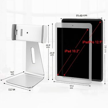 Регульована алюмінієва підставка для планшета AboveTEK, поворотна на 360° для iPad Pro/Air/Mini, Samsung Galaxy Tab (7–12,9 дюймів), срібляста