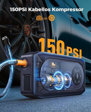 Powerbank для автомобіля YaberAuto AP02 з компресором, 150PSI, 4500A, для бензинових двигунів до 9.0L та дизельних до 8.0L, LED ліхтар 500 Lumen (4 режими), LCD дисплей 3.3