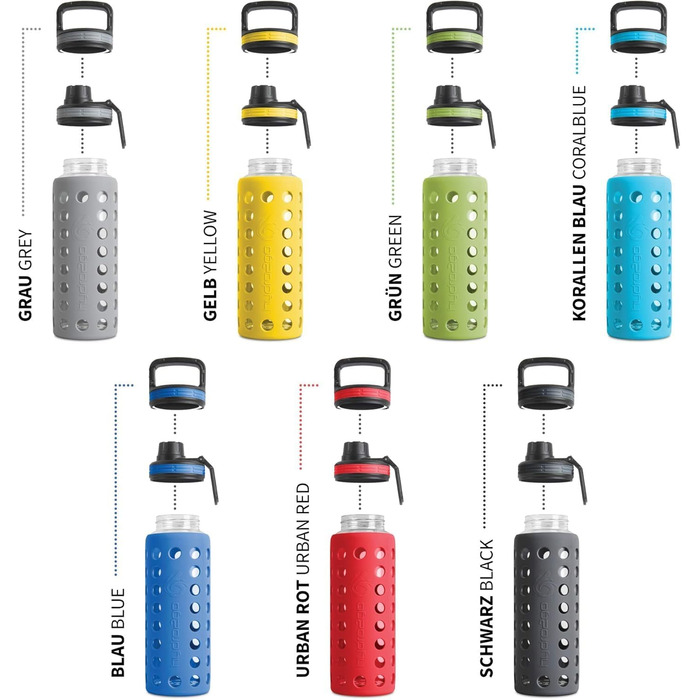 Пляшка для води Hydro2Go Glas Urban Red 2.0 950 мл з силіконовим чохлом та соломинкою, BPA-free, герметична, для посудомийної машини