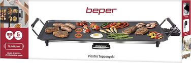 BEPER Electric Grill with Glass Lid - Non-Stick Coated Grill Plate, Stainless Steel, 1800W
