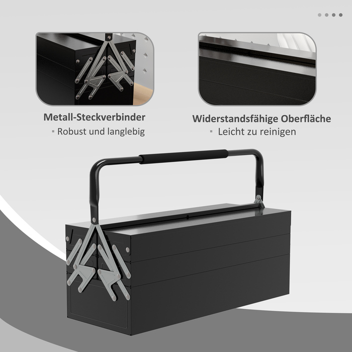 DURHAND Tool Case Tool Box 5 Compartments Folding Steel (SPCC) Black 56 x 20 x 41 cm | Aosom