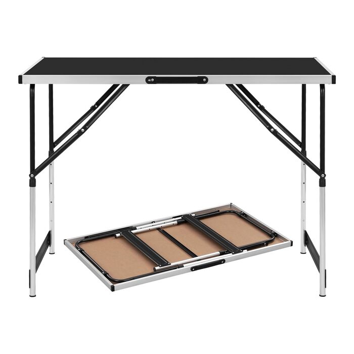 Стіл кемпінговий розкладний eSituro алюмінієвий, регульована висота 100x60x73-94 см, стільниця MDF, чорний