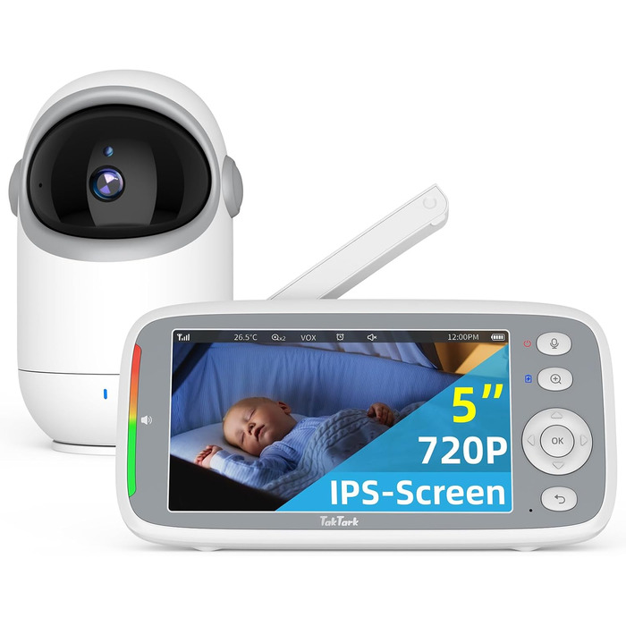 Дитячий відеоняня TakTark з камерою, 5'' IPS екран, поворот 300°, VOX, двосторонній зв'язок, нічне бачення, контроль температури