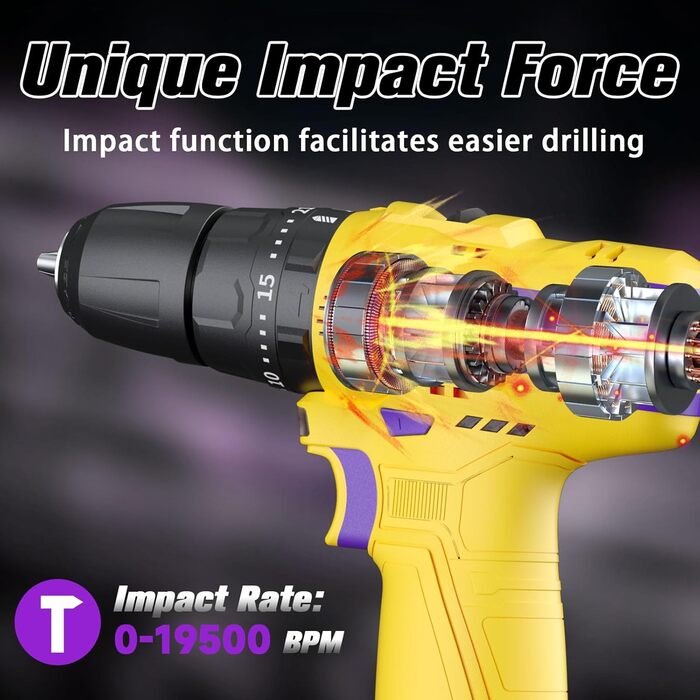 Акумуляторний ударний дриль-шуруповерт PULITUO 12V, комплект, металевий патрон 3/8', 21+1+1 ступінь крутного моменту, LED-ліхтар, 35 Нм, акумулятор 1300 mAh