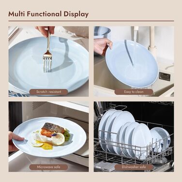 Набір посуду HIKAA на 6 осіб, 18-ти предметний сервіз з кісткового фарфору, комплект тарілок, безпечний для мікрохвильової печі та посудомийної машини, сервіз для дому, весілля, легкий та довговічний (блакитний)