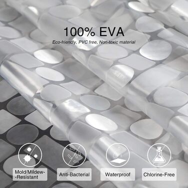 Шторка для душу Weltrxe Anti-Schimmel 120x180 см з вагами та магнітом, прозора, геометричний дизайн, EVA, водонепроникна, антибактеріальна, для ванни та душу, 8 люверсів, для дітей, H180 x B120 см