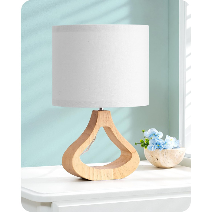 Дерев'яна торшер EDISHINE з абажуром з льону, E27, для вітальні та спальні, в стилі кантрі [Енергоклас F]