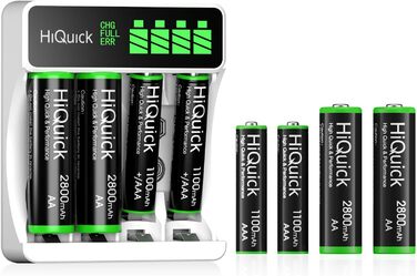 Швидкий зарядний пристрій HiQuick з LCD-дисплеєм для акумуляторів NI-MH NI-CD AA/AAA, 4 слоти, універсальний, для перезаряджуваних акумуляторів Mignon AA та Micro AAA