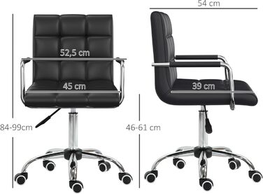 Крісло офісне HOMCOM для дому та офісу, регульоване по висоті, поворотне, шкірозамінник, до 120 кг, чорне