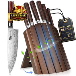 Набір кухонних ножів Messerset 7 предметів у японському стилі з магнітним блоком з акації, сталь карбонова, ергономічна ручка