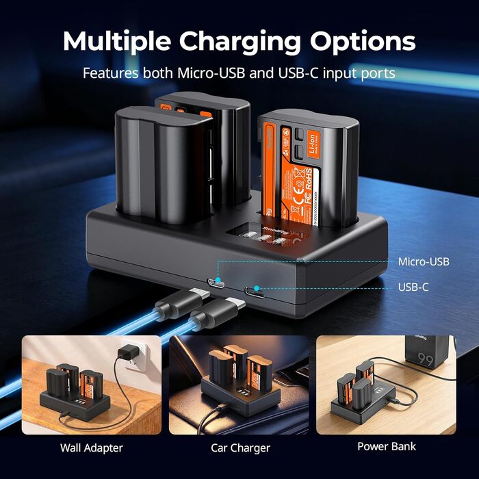 Акумуляторний набір SMALLRIG EN-EL15c для Nikon: 3x1940mAh + LCD-зарядка (Z8, Z7II, Z6III, Zf, D850, D780)