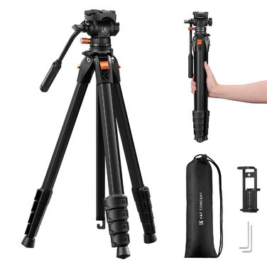 Штатив для камери K&F Concept з гідравлічною головою, алюмінієвий компактний штатив для DSLR, відеоштатив 187 см з тримачем для смартфона та планшета