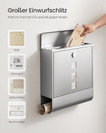 Поштова скринька SONGMICS з замком, оглядовим вікном та відділенням для газет, сіра - GMB20AG (37x37x11 см)