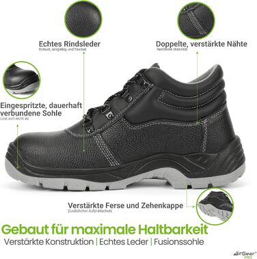 Черевики робочі AirGearPro S3 SRC для чоловіків – сталевий підносок, захист від проколів, неслизька підошва, водонепроникні та дихаючі, 41 EU