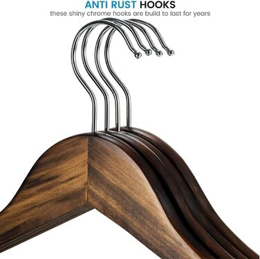 Вішак для одягу Evolluxi Lotus з масиву горіха, для сорочок та жакетів, обертовий гачок 360 градусів, ретро стиль (12 шт.)