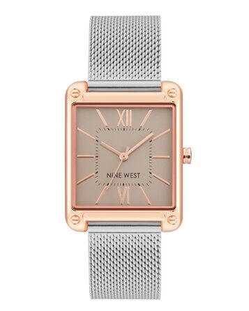Жіночий годинник Nine West з металевим плетенням (Mesh Bracelet) у кольорах срібло та рожеве золото