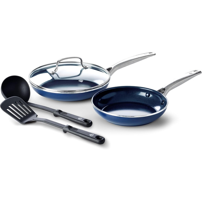 Набір посуду Blue Diamond Cookware Diamantstruktur Keramik Antihaft, 7 предметів: каструлі, сковороди, сотейники. Без PFAS, для всіх плит, індукція, сумісний з посудомийною машиною, до 200°C, блакитний
