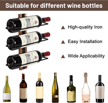 Настінна полиця для вина DBREAKS на 9 пляшок, дерев'яний тримач для вина, органайзер для винної пляшки для вітальні, спальні, винного погреба, бару