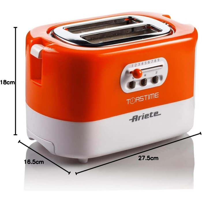 Тостер Ariete 159 Toastime з 2-ма слотами, з щипцями, функціями розморожування та підігріву, 700 Вт, нержавіюча сталь, білий/помаранчевий