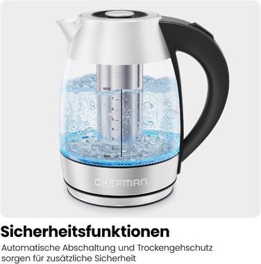 Chefman Electric Glass Kettle - 1.8L with Temperature Control, Stainless Steel, Removable Infuser, Auto Shutoff, LED Display, Silver - Tea Kettle