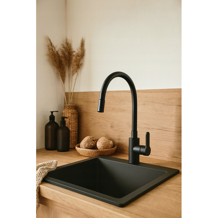 Високий гнучкий кухонний змішувач GRANITE SINK FERA, чорний