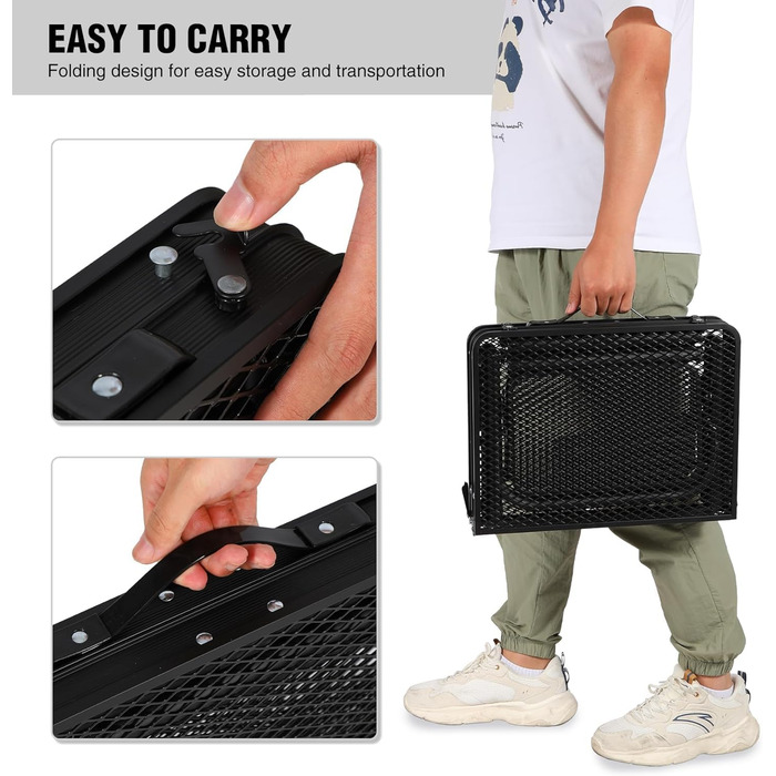 Складний стіл для кемпінгу REDCAMP 60x40 см для пікніка, BBQ, приготування їжі. Легкий, алюмінієвий, з регульованими ніжками, чорний (90x41 см)