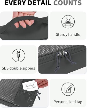 Органайзери для валізи ECOHUB, набір 6 шт. з ID-міткою, екологічні, дихаючі, для подорожей (зелений, темно-сірий)