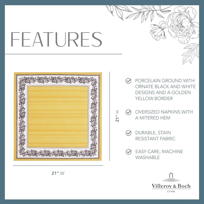 Villeroy & Boch Audun Oversized Cotton Cloth Napkins, 53.3 x 53.3 cm, Set of 4