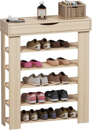 5-Tier Shoe Rack Shoe Cabinet Wood, 75 x 30 x 94.5 cm Shoe Storage Shoe Stand for Living Room, Entrance Hall, Hallway, (White Maple)