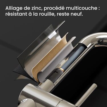 Кран кухонний CECIPA X203B чорний з висувною лійкою, 360° обертання, двома режимами струменя, з нержавіючої сталі